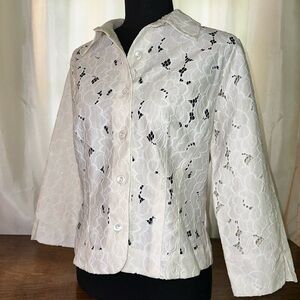 Cabi Ivorv Overlay Cutout Jacket Womens Crop 3/4 Sleeve Layering Jacket Size Med